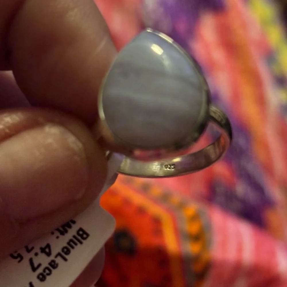 Minimalist Blue Lace Agate Teardrop Ring, NWT Size 7.5